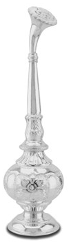 Silver Rose-water sprinkler. Used in Carpenter home (Roselle, NJ) to welcome guests. Summer 1883.