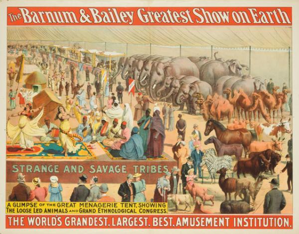 Barnum and Bailey Circus, Philadelphia 1884. Display of Humans.