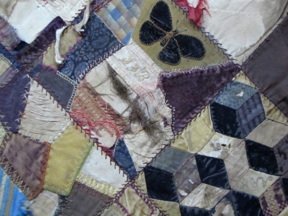 The crazy quilt that Anandi made using squares sent by her many American well-wishers while recuperating in Reads Creek, NY. Summer 1886. Now on display at Raja Dinkar museum in Pune, India.